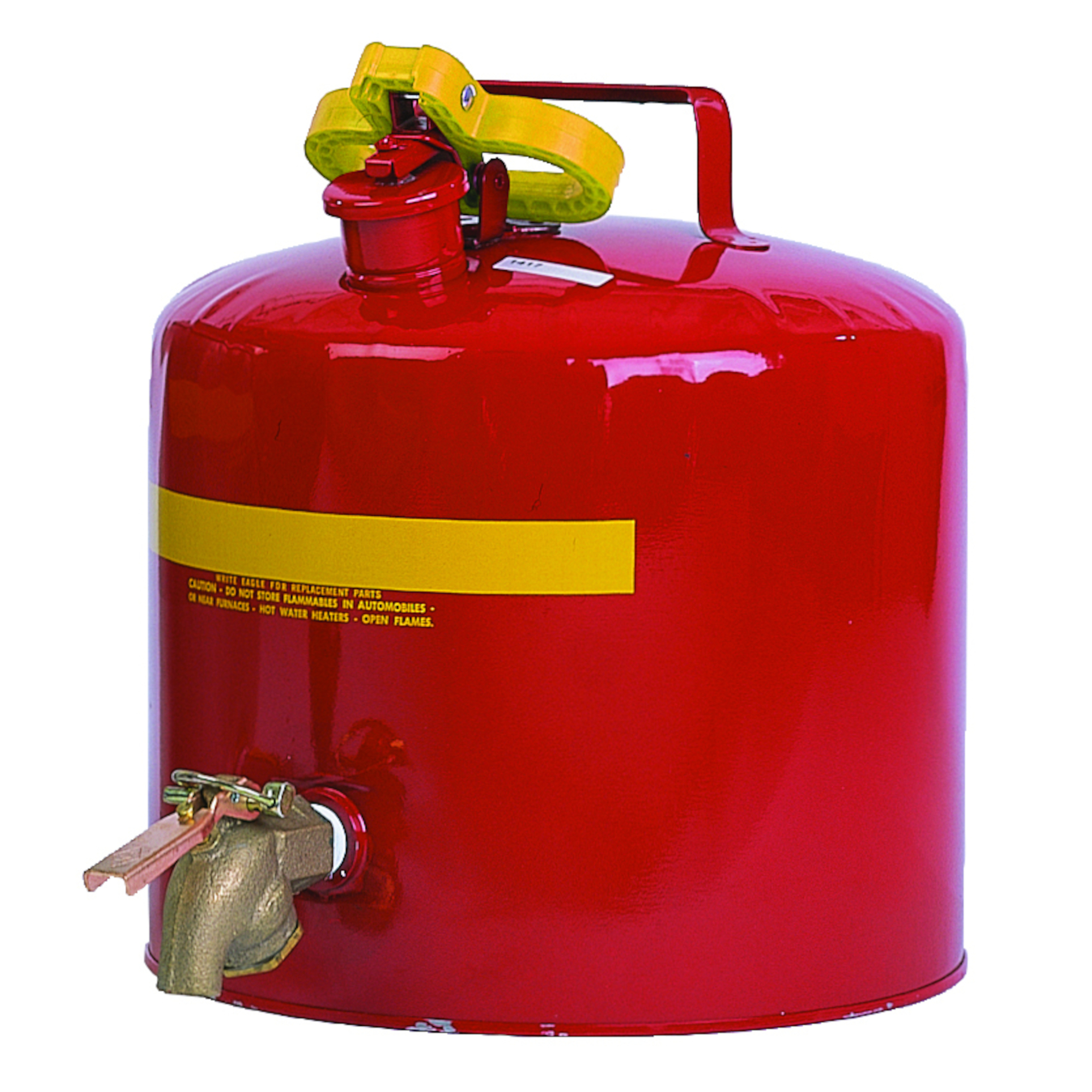 Eagle Type I Faucet Safety Can — 5 Gal., Galvanized Steel, Brass Faucet, Flame Arrester, Red, Model# 1417